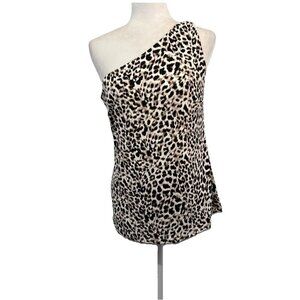 Calvin Klein One Shoulder Cheetah Print Stretchy Blouse Women Medium